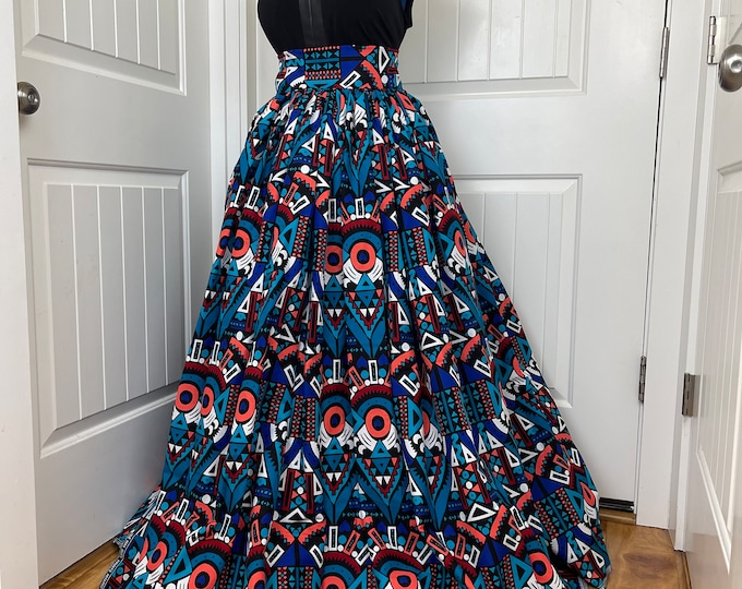 African Skirt/Ankara Skirt/Peach and blue Skirt/African Clothing/Maxi Skirt/Plus Size Dress/Long Skirt/Boho /Hippie Skirt/Ankara Dress/