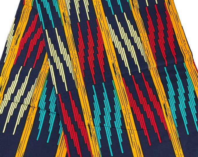 Blue Yellow Red African Print Fabric/Ankara 6 Yards/Cotton Fabric By The Yard/Quilting/FG88A