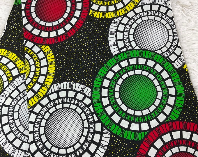 Green red and  African Fabric/African prints/ Ankara fabric/ Wax print/ African fabric for crafts/ African headwrap/ African clothing/MK908F