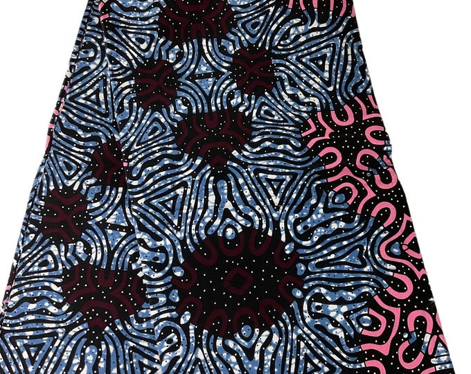 Blue Pink African Print Fabric/Ankaraq Fabric 6 Yards/Cotton Print By The Yard/MK458
