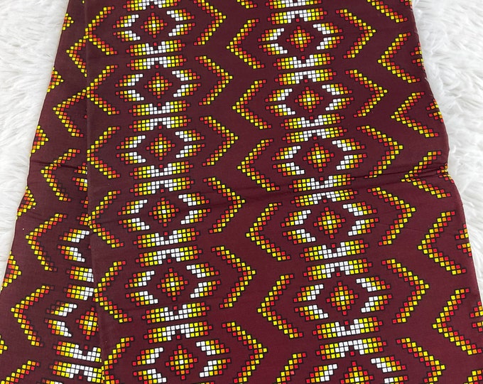 Wine African Print Fabric, 6 Yards with Headwrap
