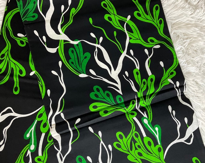 African Fabric/African Print Fabric/Ankara-green,White and Black Floral Design/MD01/YARDS OR WHOLESALE/African Dress/African Clothing/Quilts