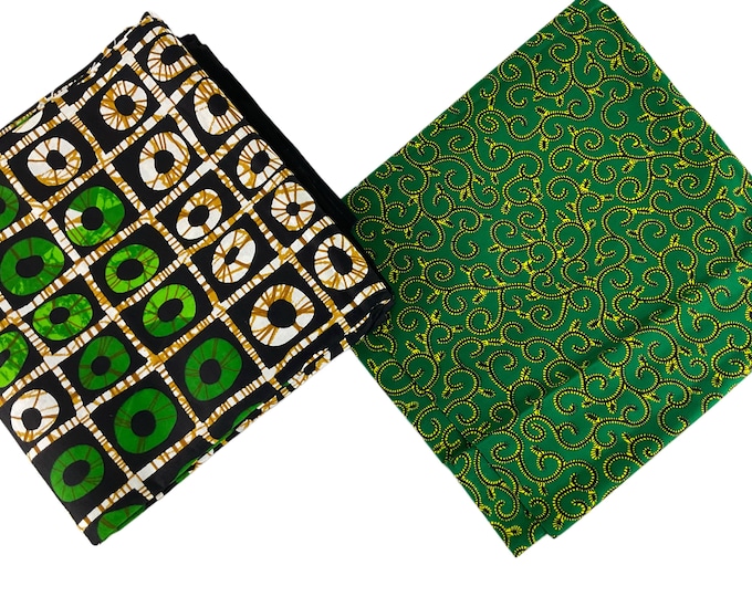 Green Cream Black African Print Fabrics/Ankara 6 Yards/African Wax Print By The Yard/Cotton Prints/MK141/