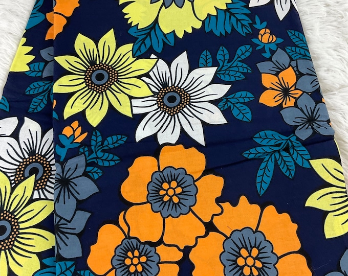 Blue Floral Ankara Fabric, 6 Yards with Headwrap