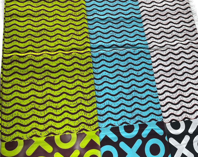 Blue Green White African Print Fabric/Ankara 6 Yards/By The Yard/Triba/