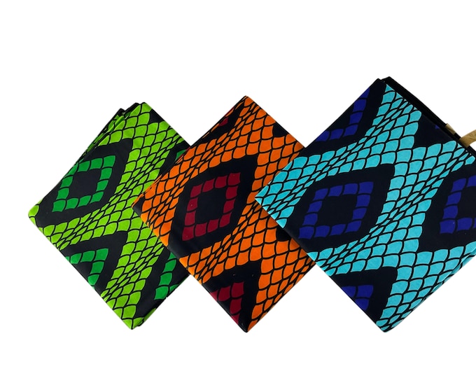 African Ankara Fabric, Black Green Orange Wax Print, By The Yard,Cotton Print For Quilting