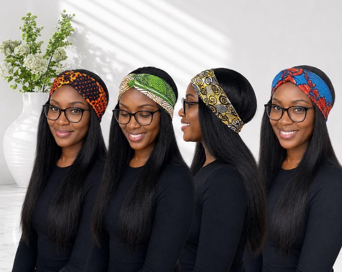 No Slip Wide African Headband:Set Of 2 Soft Stretchy Elastic Back Sport Headband/Headband For Women/Knotted Bohomien