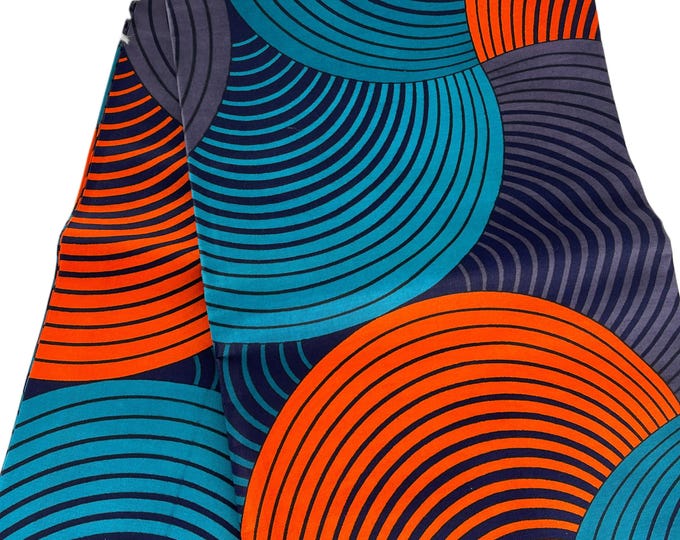 Orange Teal African Fabric/ African prints/Wax print/ African headwrap/ African fabric for craft/ African clothing/Cotton Fabric/MK608