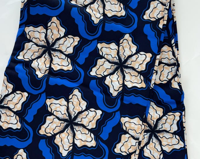African Fabric/ African Print Fabric/African Wax Fabric/Ankara-Blue Cream Color/Gift For Her/Fabric/African Dress Fabric/Ankara 6 Yards/By T