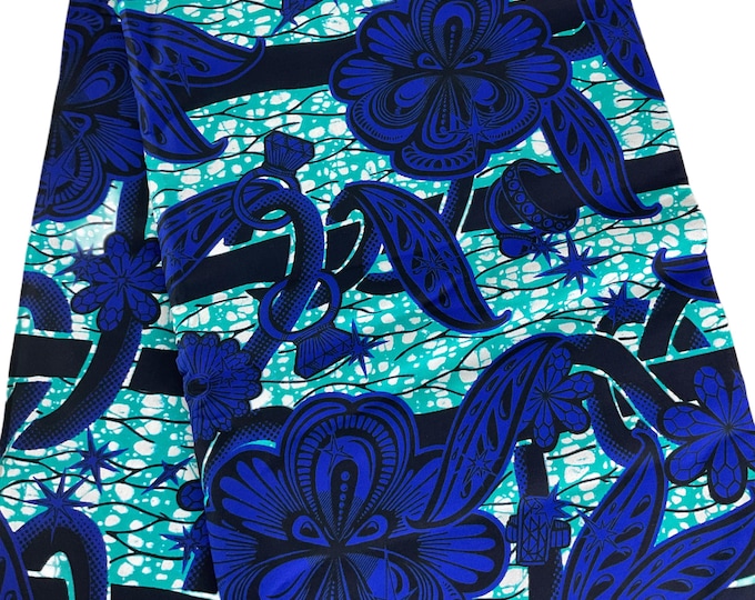 Blue Ankara African Fabric 6 Yards/By The Yard/African Wax Print/Quilting Fabric/African Dress Fabric/MK159D