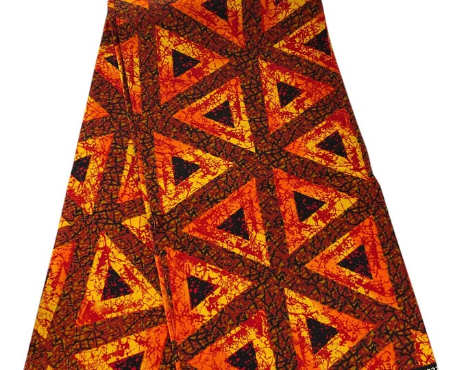 100% Cotton African Print Fabric, Brown Orange Tribal Design, 45 Inches Wide