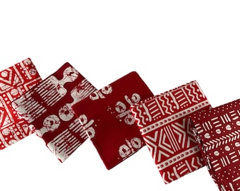 Red White African Print Fat Quarters 5 Pieces/Ankara Fat Quarters Set Of 5/Quilting Fat Quarters