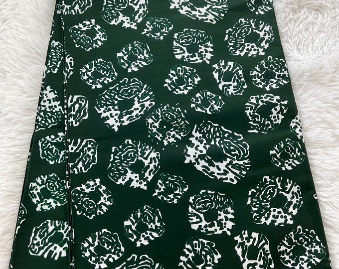 Green and Ivory African Fabric/Ankara/Cotton/Headwrap/WaxPrint/MK901