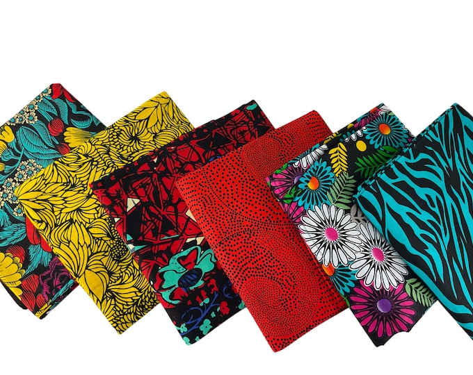 6-Piece African Print Fat Quarters Set: Vibrant Ankara Cotton Fabric for Quilting
