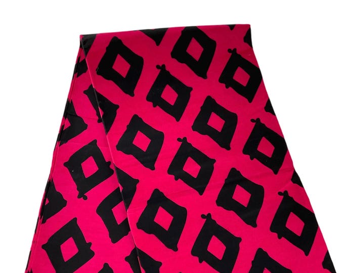 Pink Black African Print fabric /African Fabric 6 Yards/Cotton Print By The Yard/Quilting Fabric/MK411F/