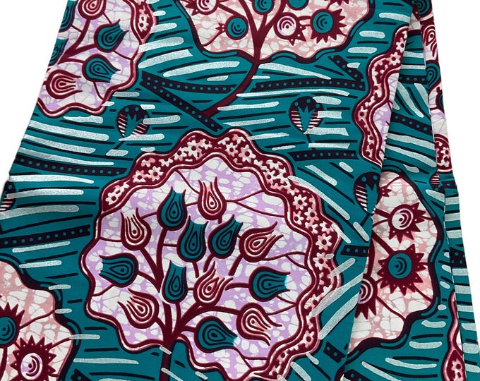 African Fabric/African Print/Ankara-Teal and Brown With Silver Embellishedments/MK464/ Fabric Bundles/African Clothing/ African Wax Print/