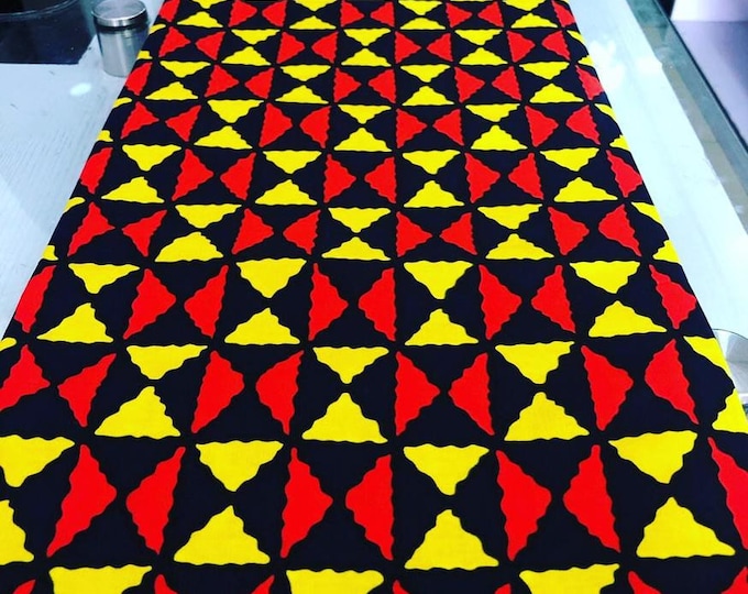 Red & Yellow Ankara Fabric with Headwrap, Geometric African Print