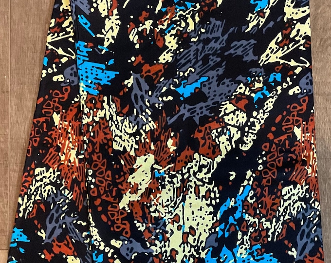 Brown & Blue African Wax Print Fabric, 6 Yards with Headwrap