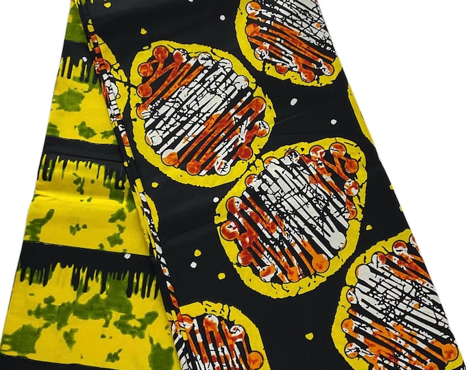 Black Yellow White African Print Fabric/Ankara 6 Yards/By The Yard Cotton Fabric/African Clothing For Crafts/MK707M