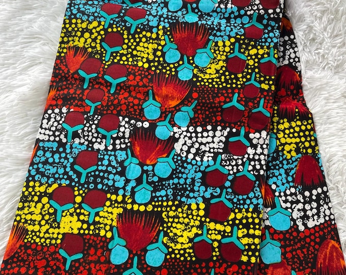 African Fabric/African Fabric 6 Yards/Ankara-Teal Wine Yellow Color/MK601/African Wax Print/Ankara Fabric/Kitenge/African Print/Wax Print