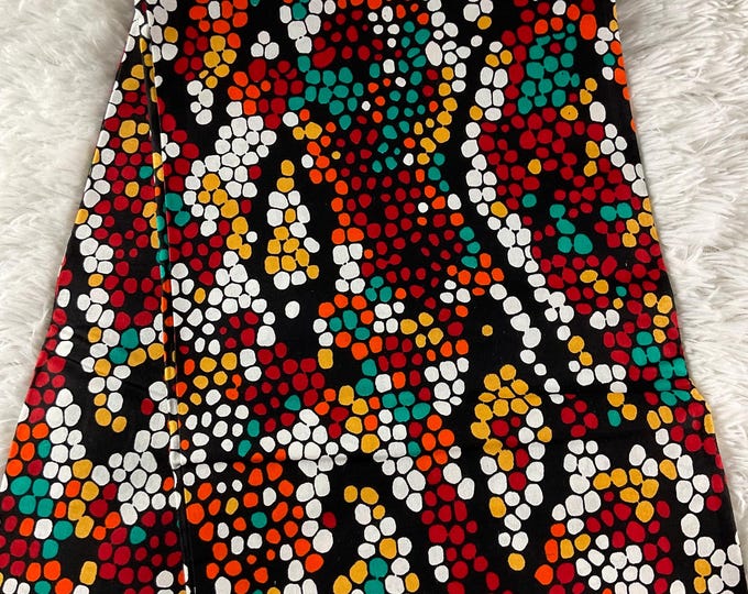Multicolor African Print Fabric: 6 Yards Cotton Ankara with Headwrap