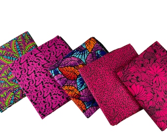Pink African Print Fat Quarters 5 Pieces/Ankara Fat Quarters Set Of 5/Quilting Fat Quarters