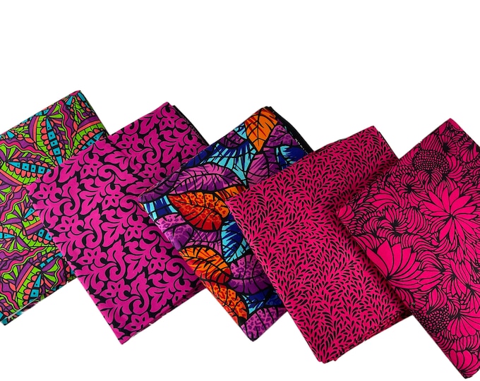 Pink African Print Fat Quarters 5 Pieces/Ankara Fat Quarters Set Of 5/Quilting Fat Quarters