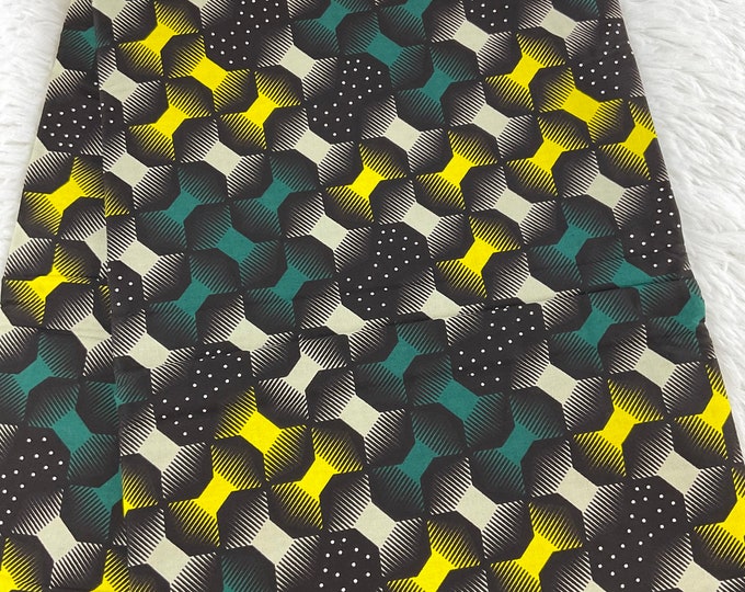 Green and yellow African Fabric/African prints/ Ankara fabric/ African fabric per yard/ African fabric for crafts/ African fabri/FG18d