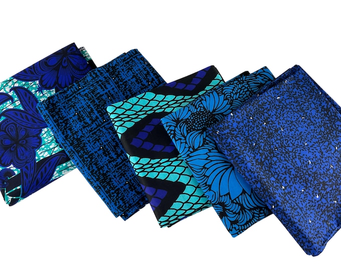 African Print Fabric Fat Quarters Set Of 5/Ankara Fat Quarters/Crafts Fabrics For Quilting/Blue African Print Fabrics/MK43kt