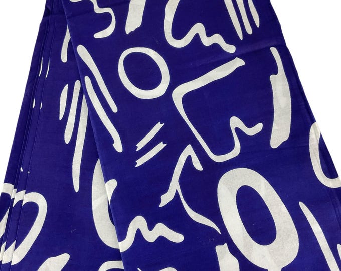 Royal Blue & White African Print Fabric/Ankara 6 Yards/Cotton Fabric By The Yard