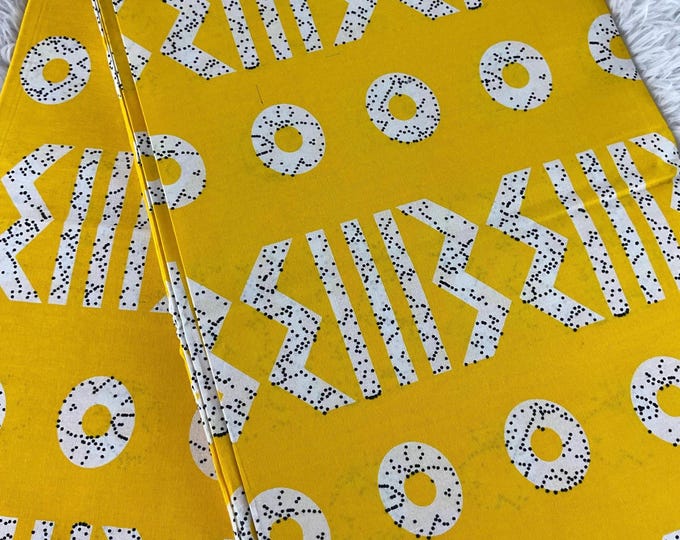 Yellow and White African Fabric/Ankara Cotton By The Yard/Headwrap/FG60/Tribal