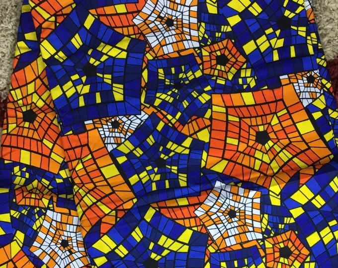 Orange and blue African Fabric/African prints/ Ankara fabric/ African fabric per yard/ African fabric for crafts/ African fabri/DK30K