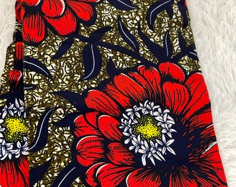 African FabricAfrican Print Fabric/ African fabric for apparels/ Ankara-Red Floral Design/Ankara fabric/african cotton/MK704b/Scrap