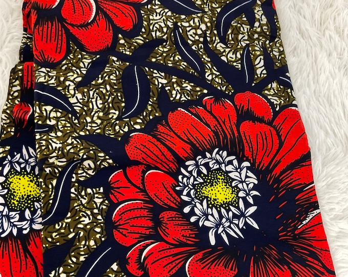 African FabricAfrican Print Fabric/ African fabric for apparels/ Ankara-Red Floral Design/Ankara fabric/african cotton/MK704b/Scrap