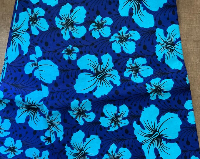 Blue Floral African Wax Print Fabric: Cotton Ankara Headwrap