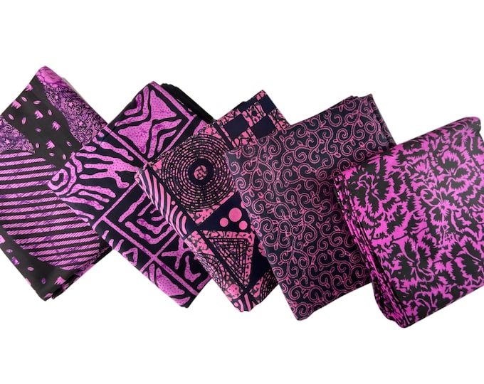 Pink Black African Print Fat Quarters 5 Pieces/Ankara Fat Quarters Set Of 5/Quilting Fat Quarters