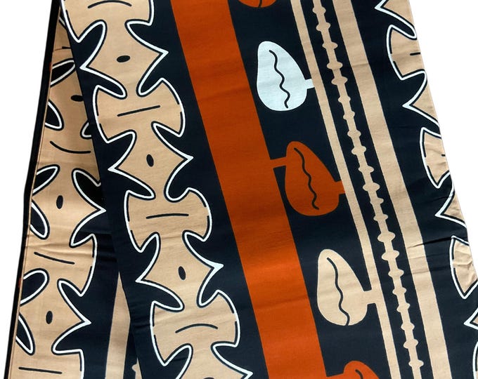 African Fabric/African Print Fabric/ Ankara-Peach,Brown ,White Design/Crafts Fabric/MK458/Decor/Tribal/Native Fabric/Kente Fabric