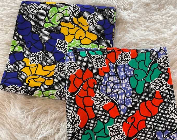 Green Orange Blue African Print Fabric/Ankara 6 Yards/Cotton Print By The Yard/MK432f