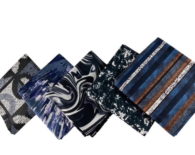 Gray Black White African Print Fat Quarters 5 Pieces/Ankara Fat Quarters Set Of 5/Quilting Fat Quarters