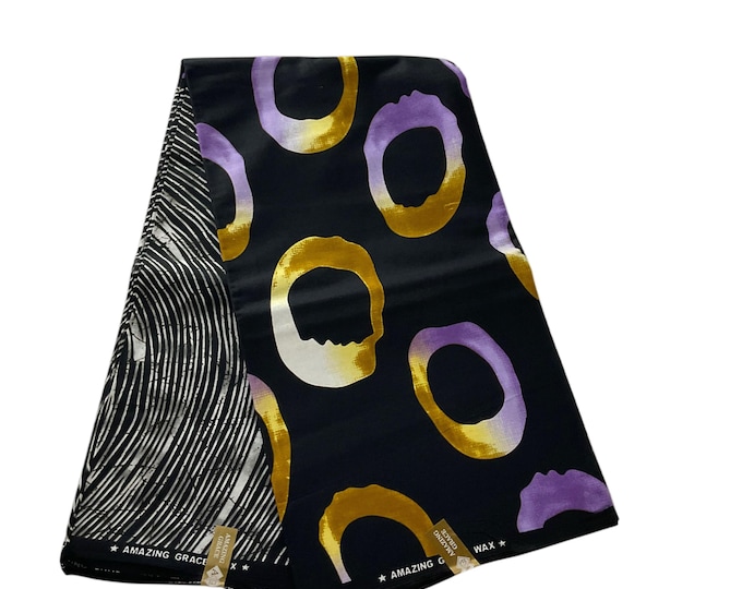 Purple Gold African Print Fabric/Ankara 6 Yards/Wax Print/By The Yard/MK908F