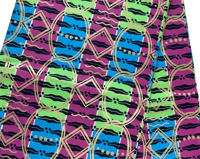 African Fabric/African Print Fabric/Ankara-Blue Pink Green Gold Design/African Clothing/African fabrics 6 yards/MK169/African Dress/