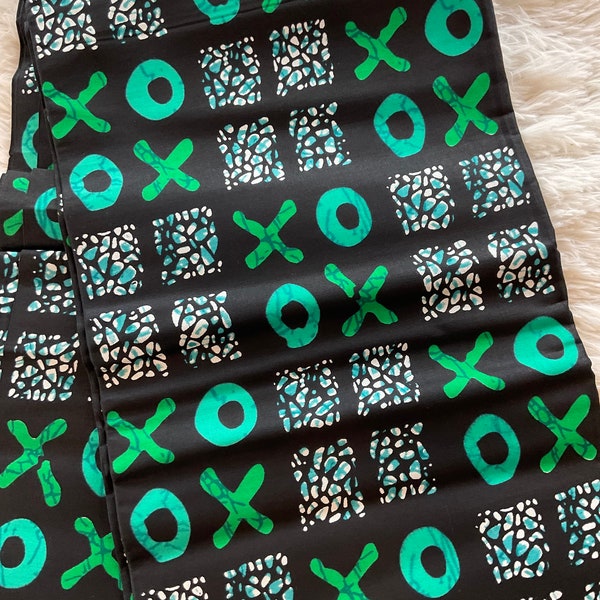 African Fabric/Ankara Black Green Teal Square Print/African Clothing/African Clothing/African Mudcloth/African Headwrap/Fabric/Boho Fab/MK14