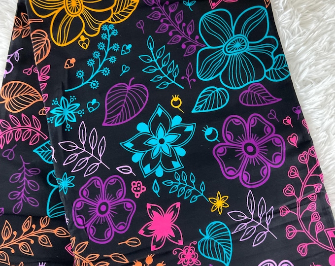 Teal, Pink & Green Floral African Print Fabric, 6 Yards with Headwrap