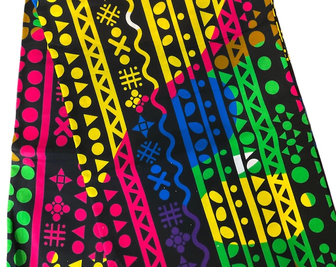 African Fabric/African Print Fabric/ Ankara-Purple Orange Black White Design/Crafts Fabric/MK458/Decor/Tribal/Native Fabric/Danshiki Fabric