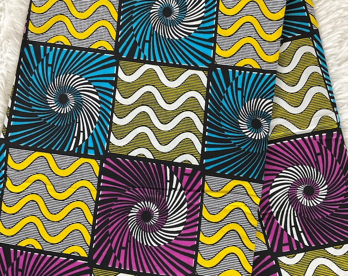 Yellow Blue White Purple African Print Fabric/Ankara 6 Yards/By The Yard/Cotton Fabric For Quilts/FG12