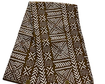 African Ankara Fabric, Khaki Fawn White Wax Print, 6 Yards,Tribal Print