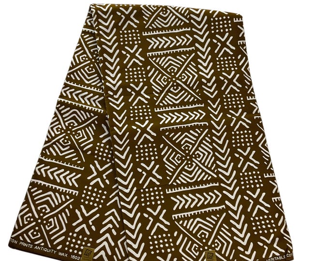 African Ankara Fabric, Khaki Fawn White Wax Print, 6 Yards,Tribal Print