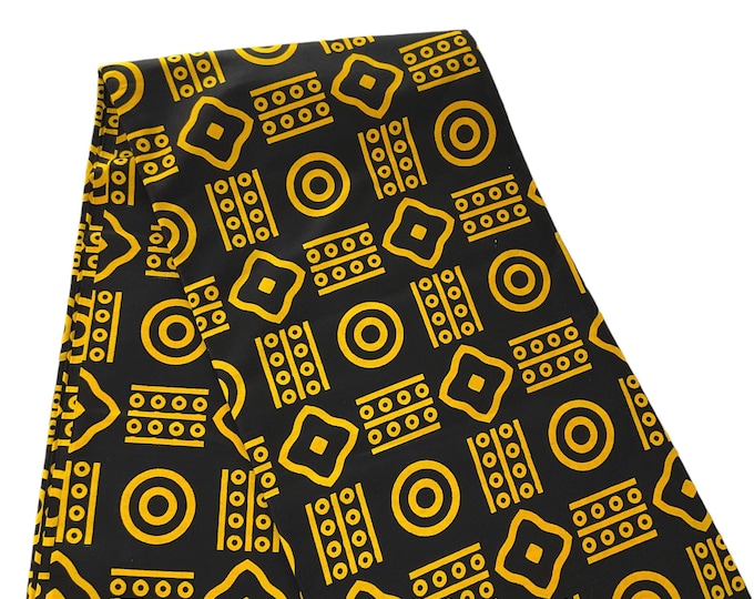 African Fabric/African prints/ Ankara fabric/ Wax print/ African fabric for crafts/African headwrap/MK670h/Yellow and Black African Print/