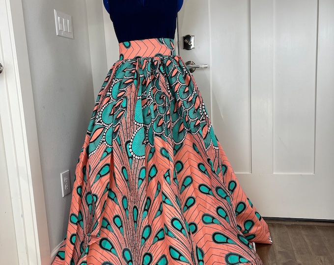 African Skirt/Ankara Skirt/Peach and Green Skirt/African Clothing/Maxi Skirt/Plus Size Dress/Gift For Her/Please Read item description.