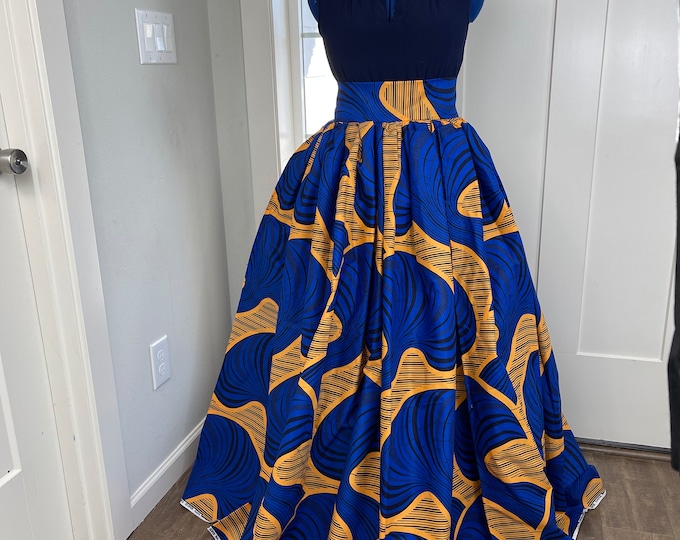 African Skirt/Ankara Skirt/Peach and blue Skirt/African Clothing/Maxi Skirt/Plus Size Dress